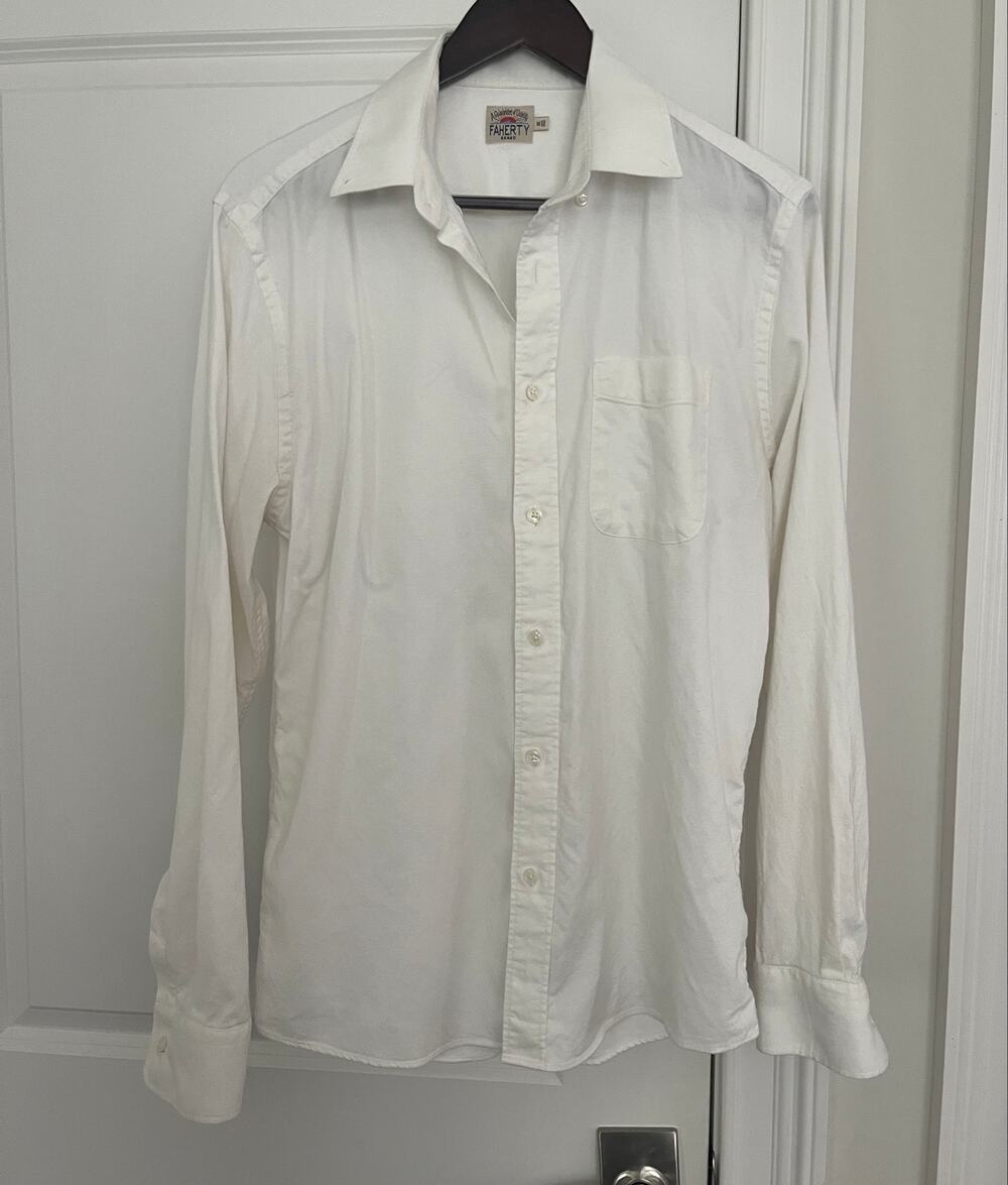 Faherty Brand Men's M White Long Sleeve Button Up Shirt Cotton blend Performance